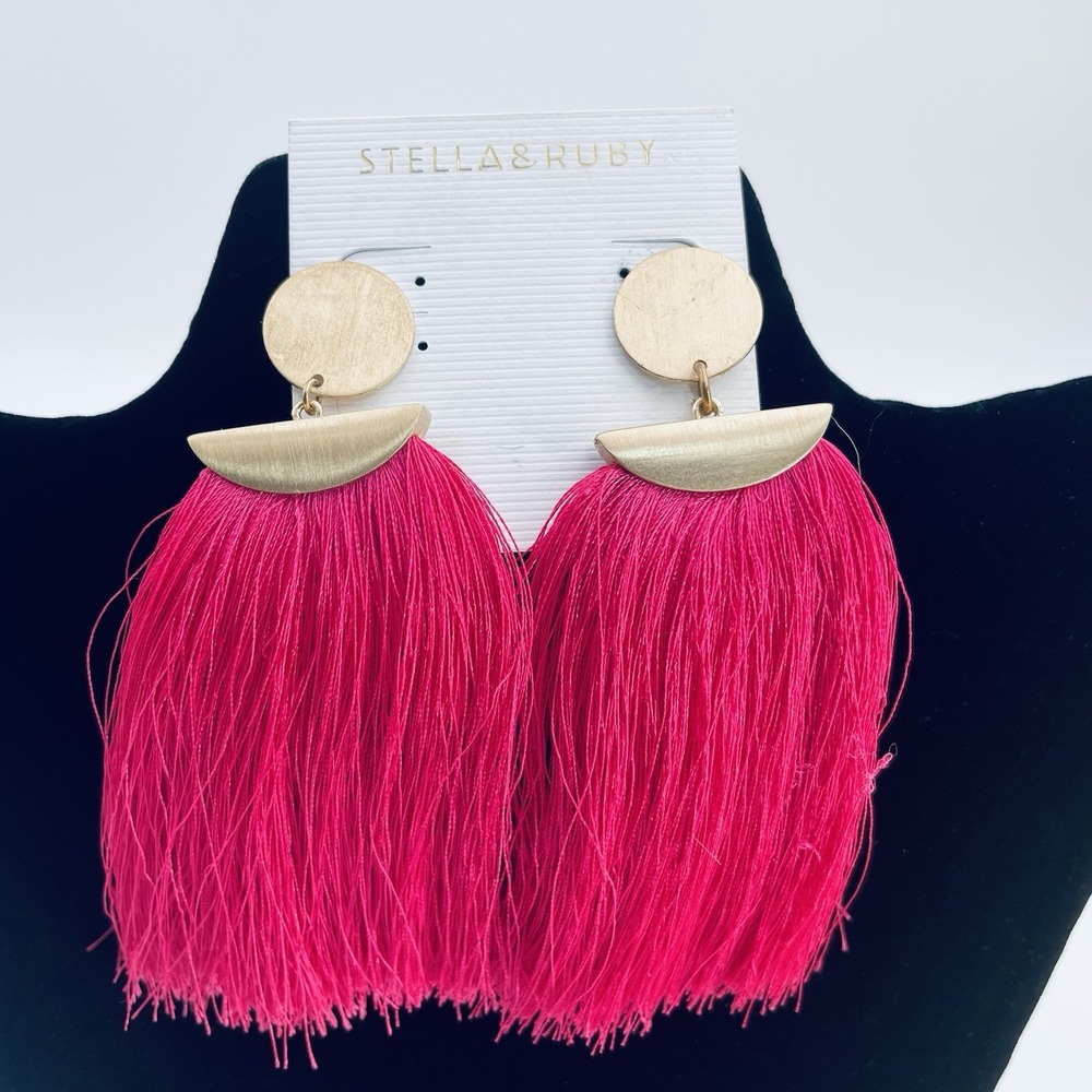 Stella & Ruby Hot‎ Pink& Gold Tassel Earrings New Boho Long